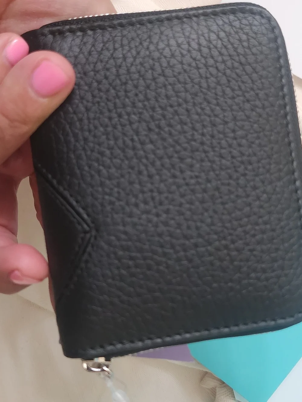 Tiffany & Co. Black Leather Zip Wallet